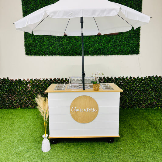 Charcuterie Cart 4ft Shiplap Style -THE CLASSY- Portable Snack Bar Catering Candy Cart White Color