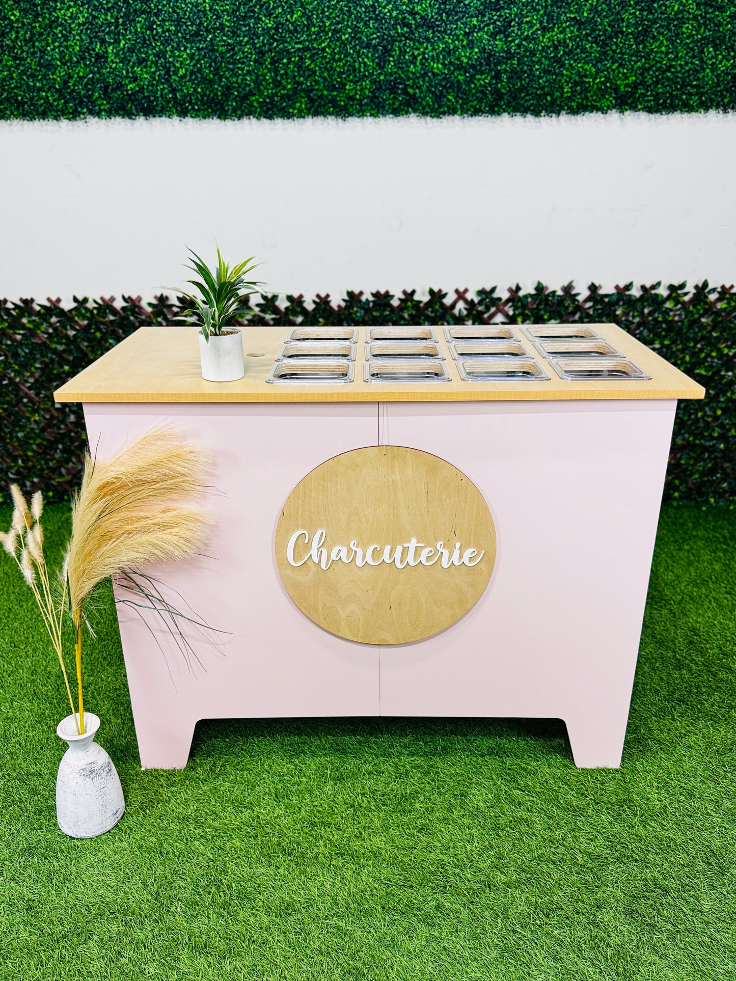 Foldable 4ft Charcuterie Catering Cart Collapsible Table Mobile Snack Bar Wooden Display-Pink