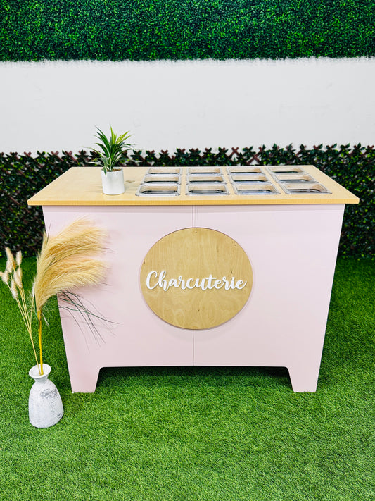 Foldable 4ft Charcuterie Catering Cart Collapsible Table Mobile Snack Bar Wooden Display-Pink