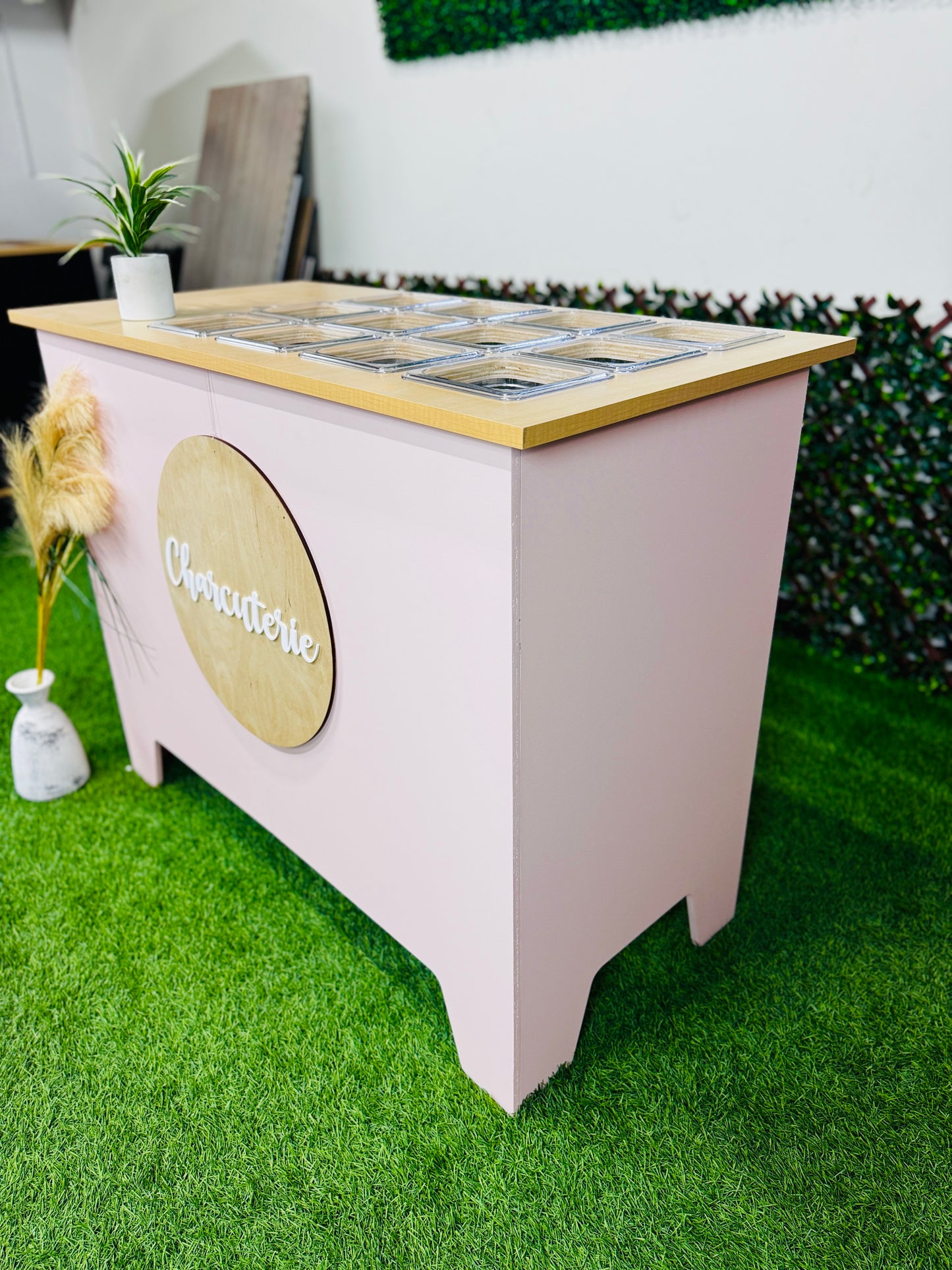 Foldable 4ft Charcuterie Catering Cart Collapsible Table Mobile Snack Bar Wooden Display-Pink