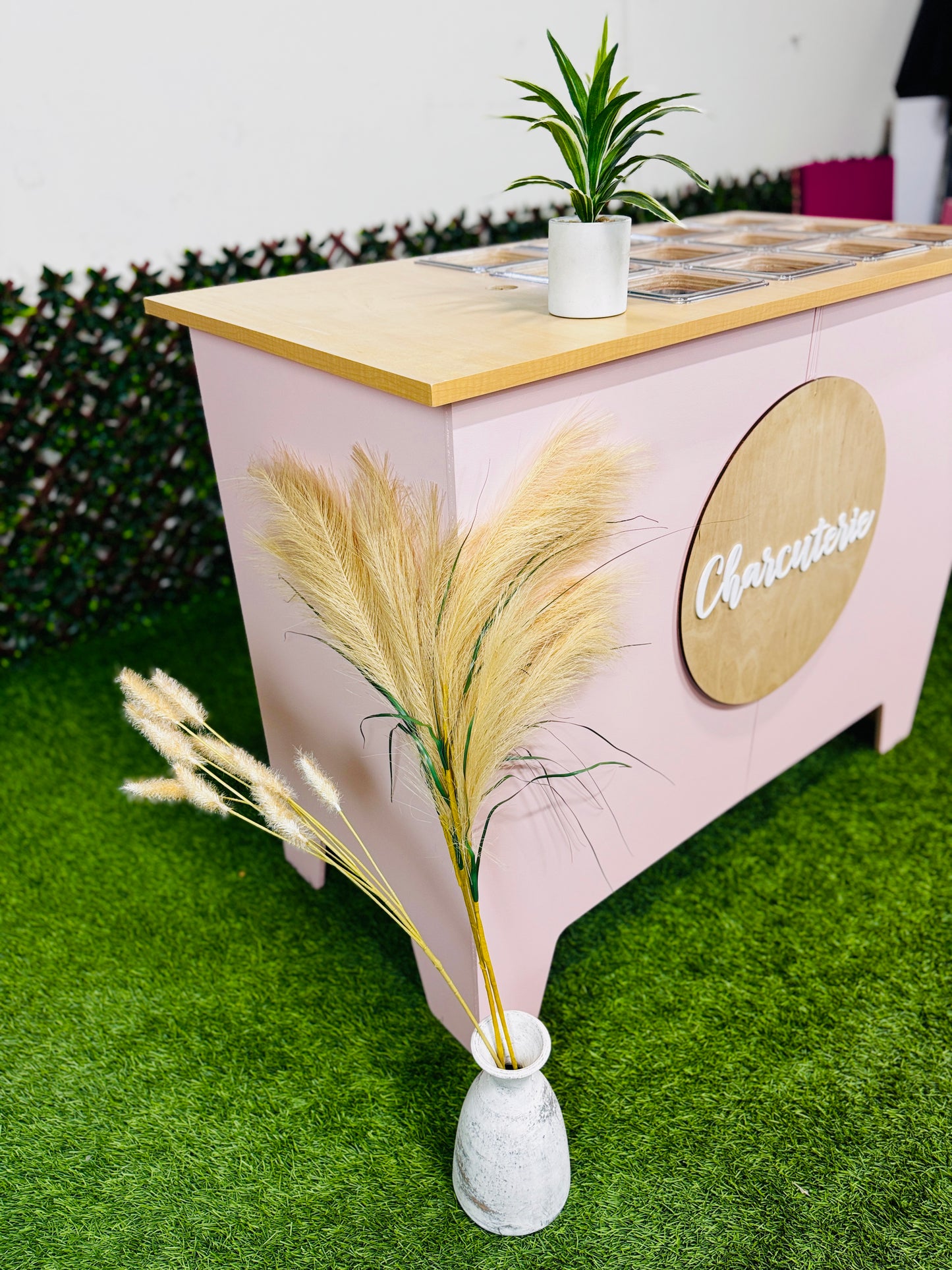 Foldable 4ft Charcuterie Catering Cart Collapsible Table Mobile Snack Bar Wooden Display-Pink