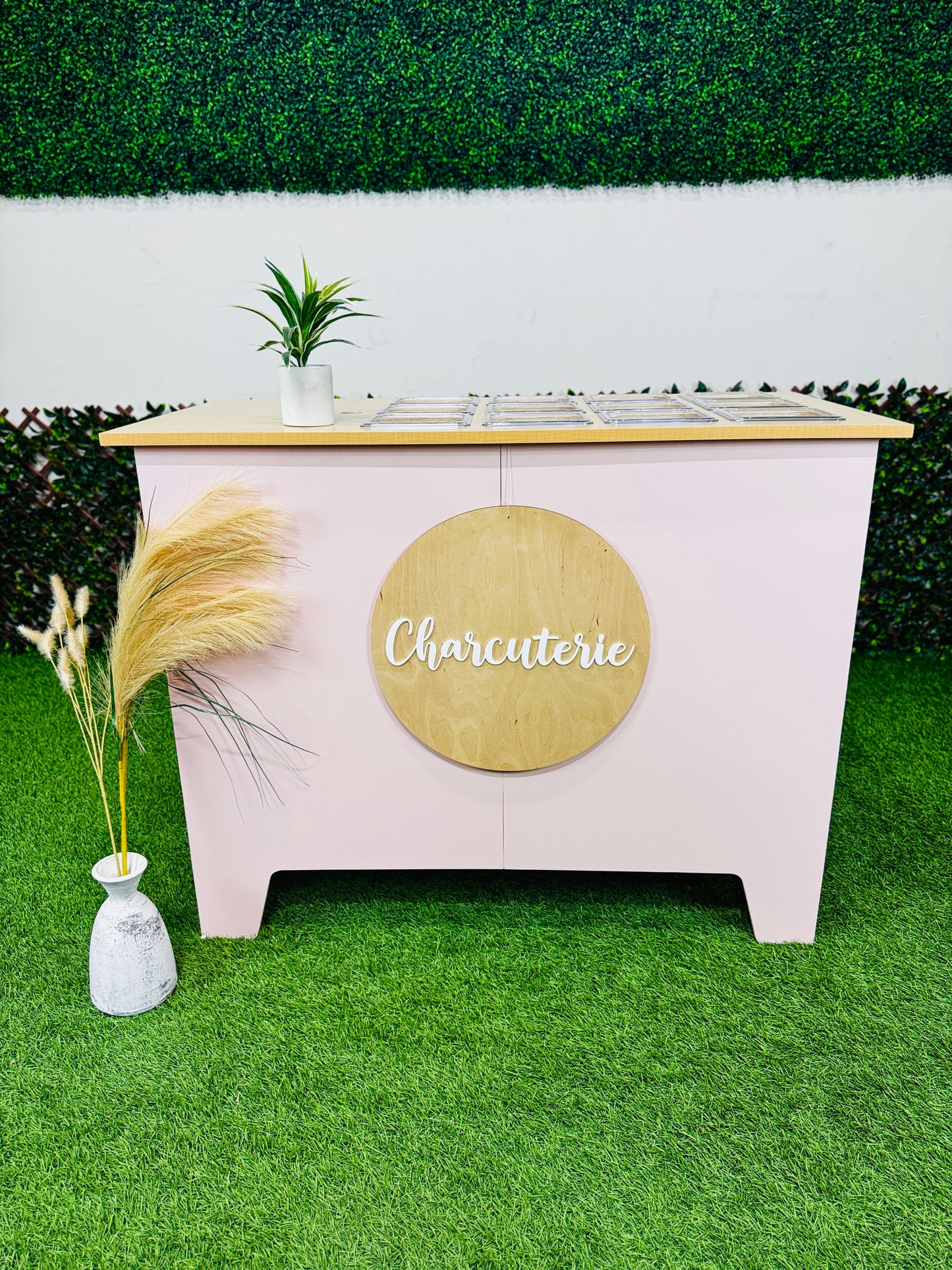 Foldable 4ft Charcuterie Catering Cart Collapsible Table Mobile Snack Bar Wooden Display-Pink
