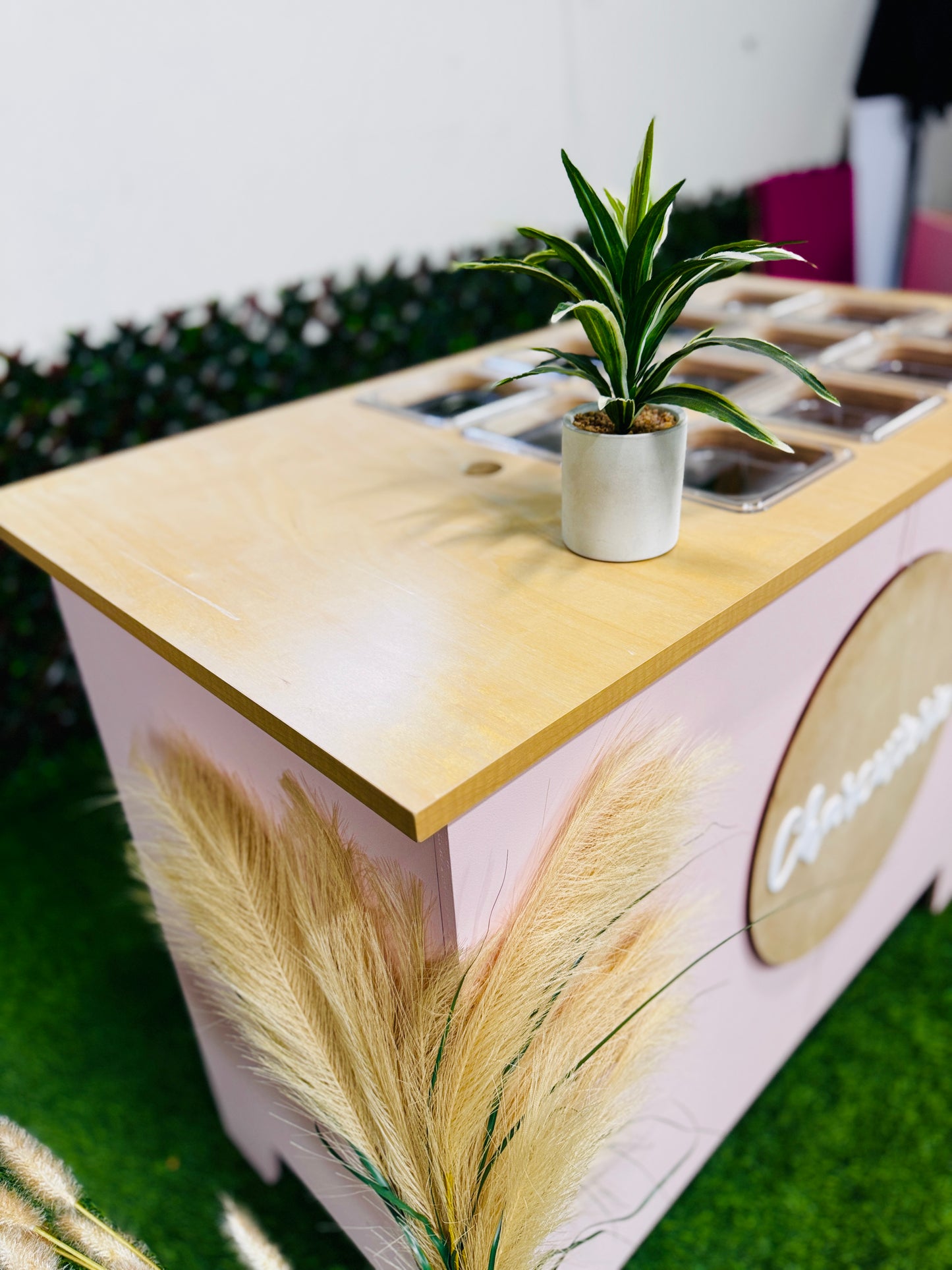Foldable 4ft Charcuterie Catering Cart Collapsible Table Mobile Snack Bar Wooden Display-Pink