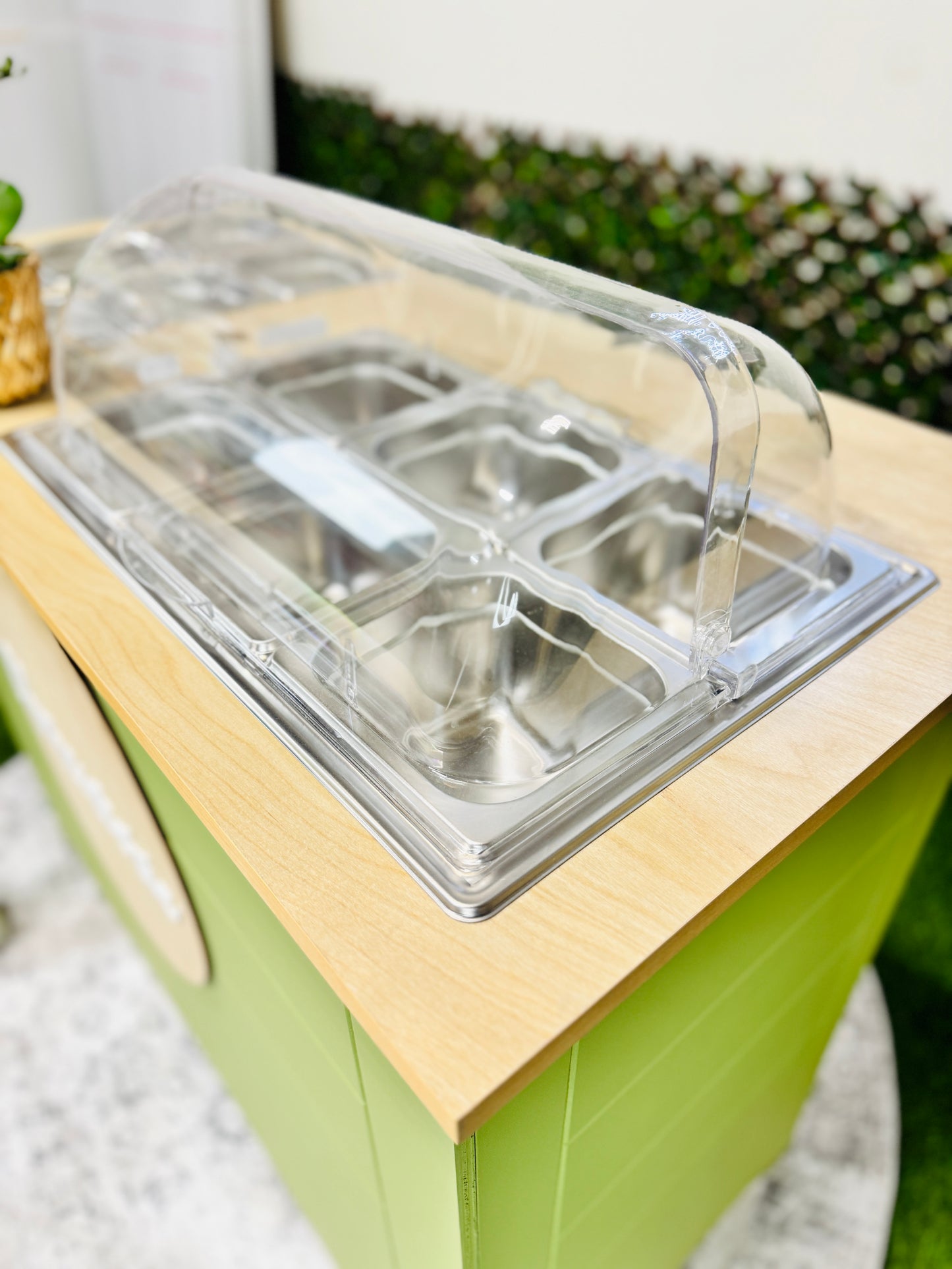 Ematik Foldable 4ft Charcuterie Catering Shiplap Table Collapsible Cart Mobile Snack Bar Wooden Display-Olive Green