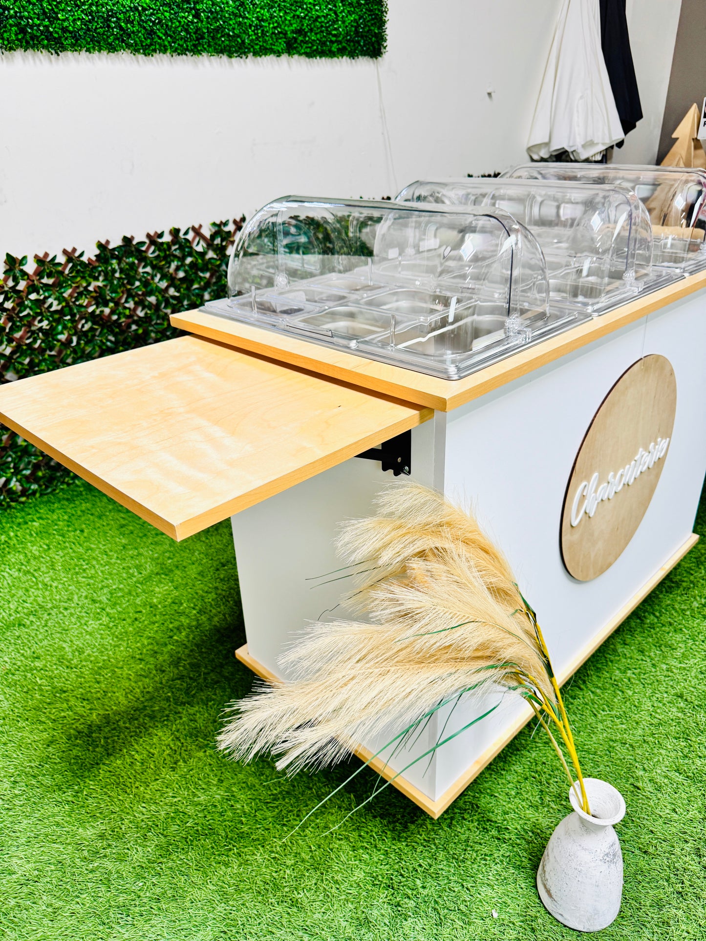 Ematik Charcuterie Cart 4ft -THE CLASSY- Portable Snack Bar Catering Cart White Color with side tables