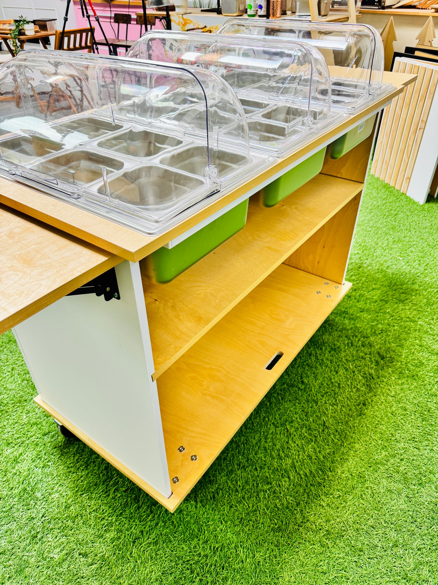Ematik Charcuterie Cart 4ft -THE CLASSY- Portable Snack Bar Catering Cart White Color with side tables