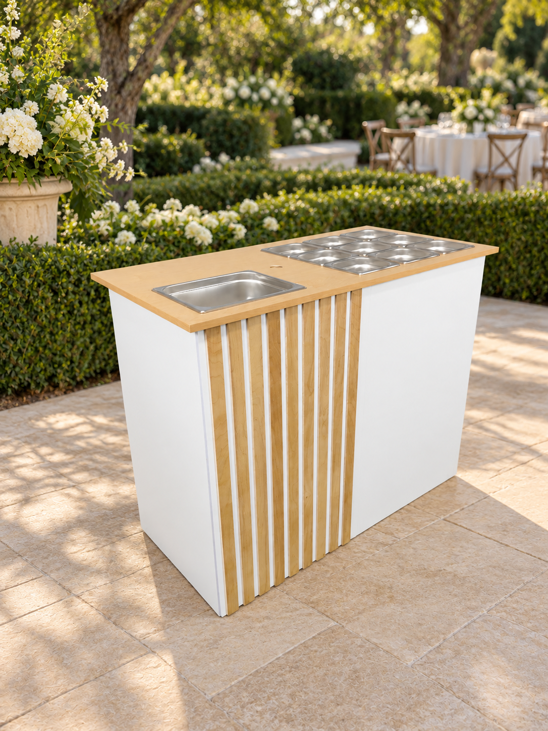 Foldable Table with Wooden Side Slatted Front White Body