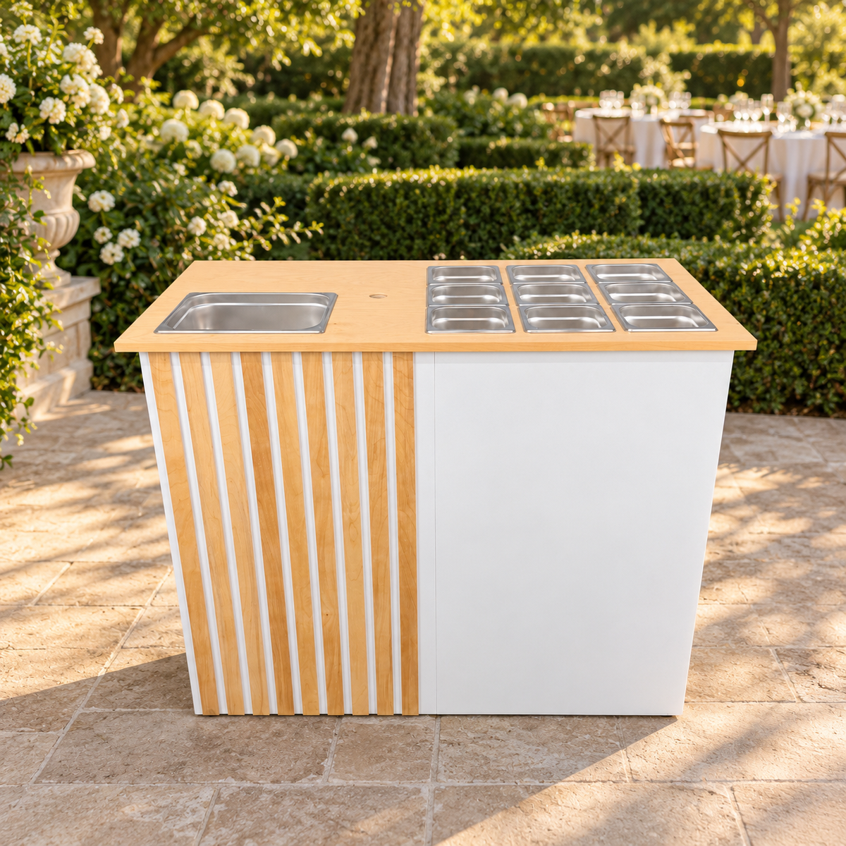 Foldable Table with Wooden Side Slatted Front White Body