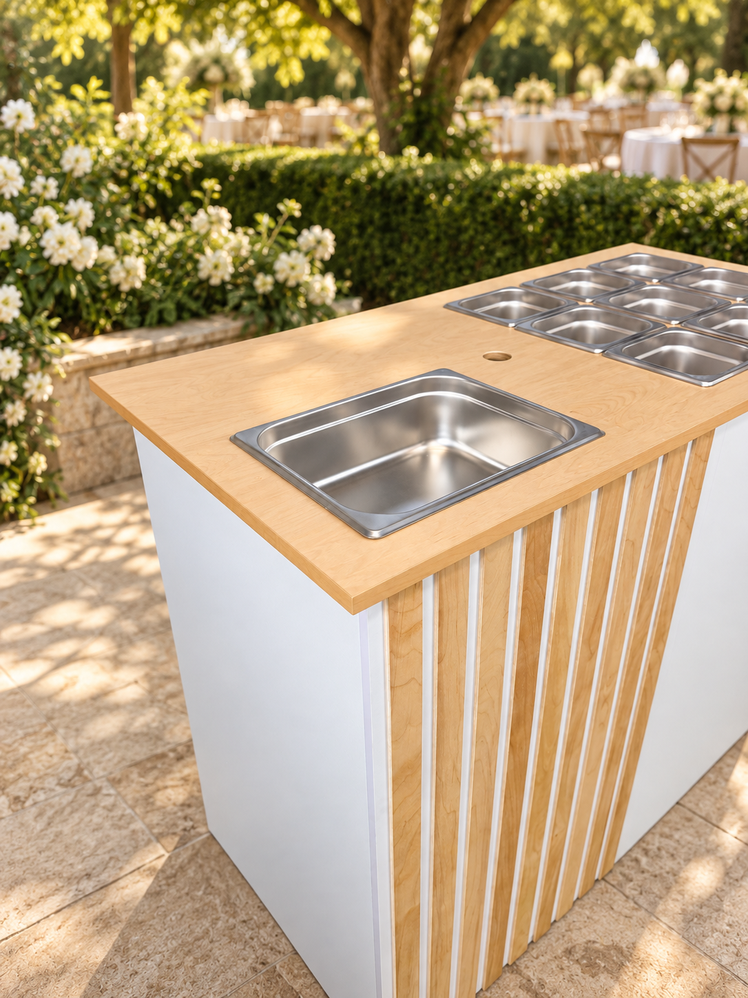 Foldable Table with Wooden Side Slatted Front White Body