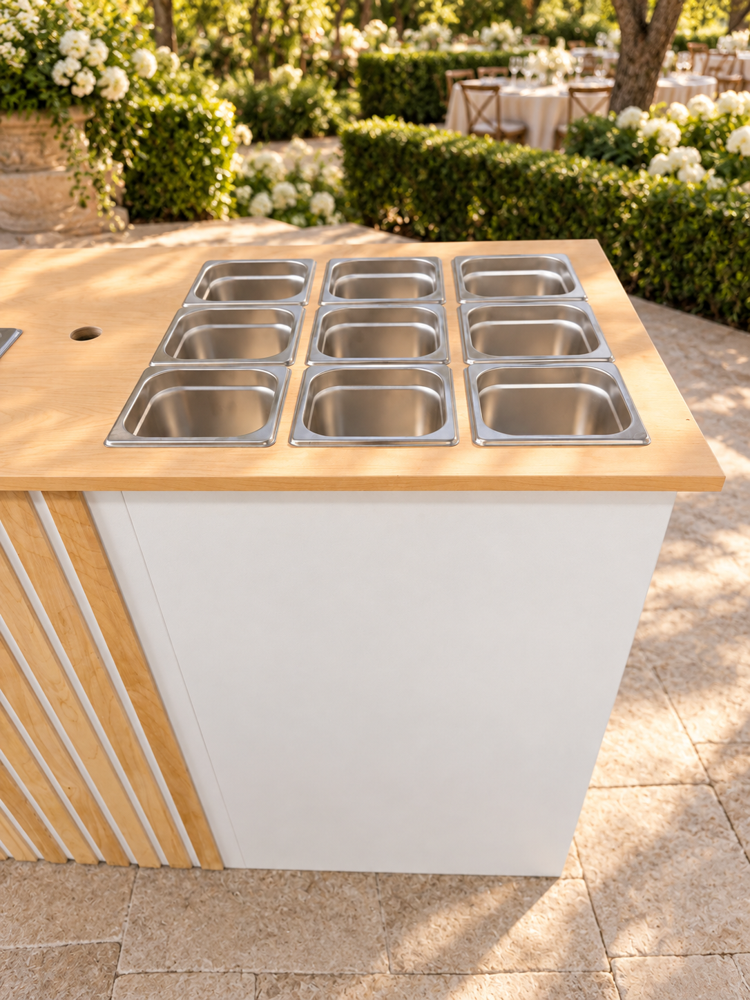 Foldable Table with Wooden Side Slatted Front White Body