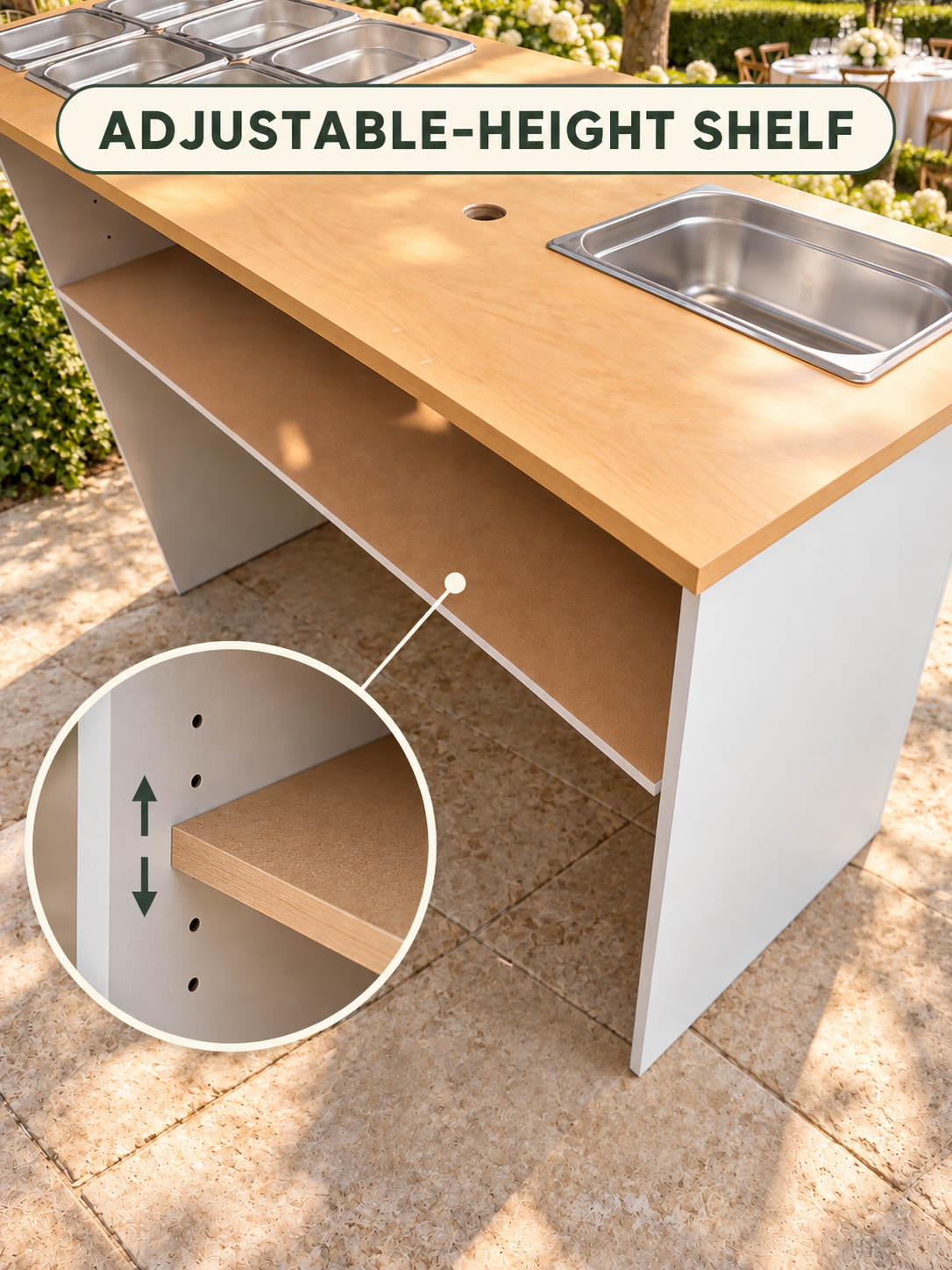 Foldable Table with Wooden Side Slatted Front White Body