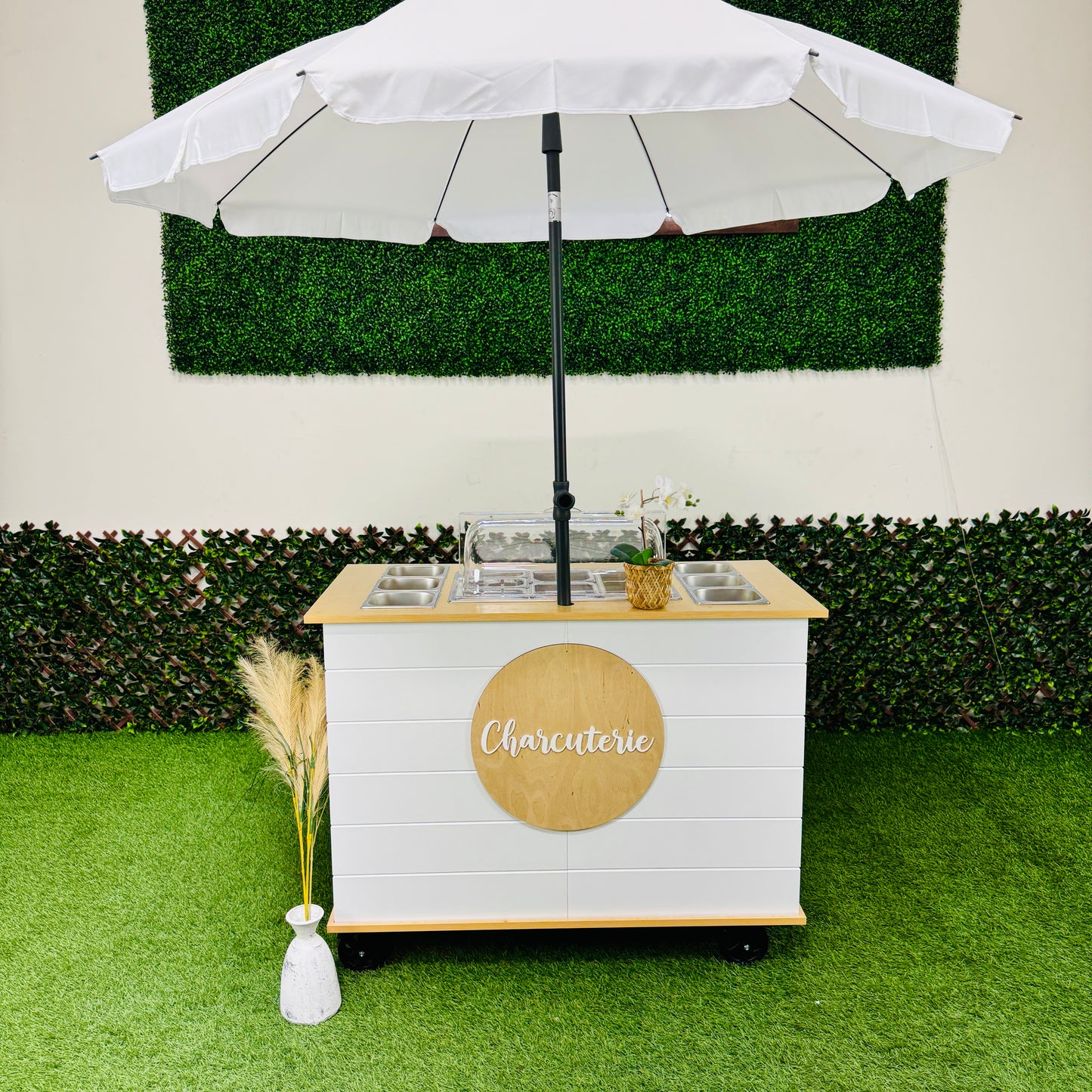 Charcuterie Cart 4ft Shiplap Style -THE CLASSY- Portable Snack Bar Catering Candy Cart White Color