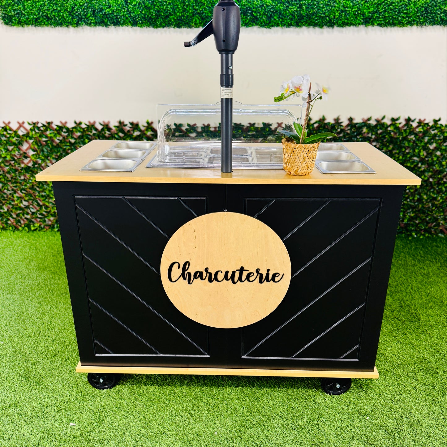 Charcuterie Cart 4ft Herringbone Style -THE CLASSY- Portable Snack Bar Catering Cart Black Color