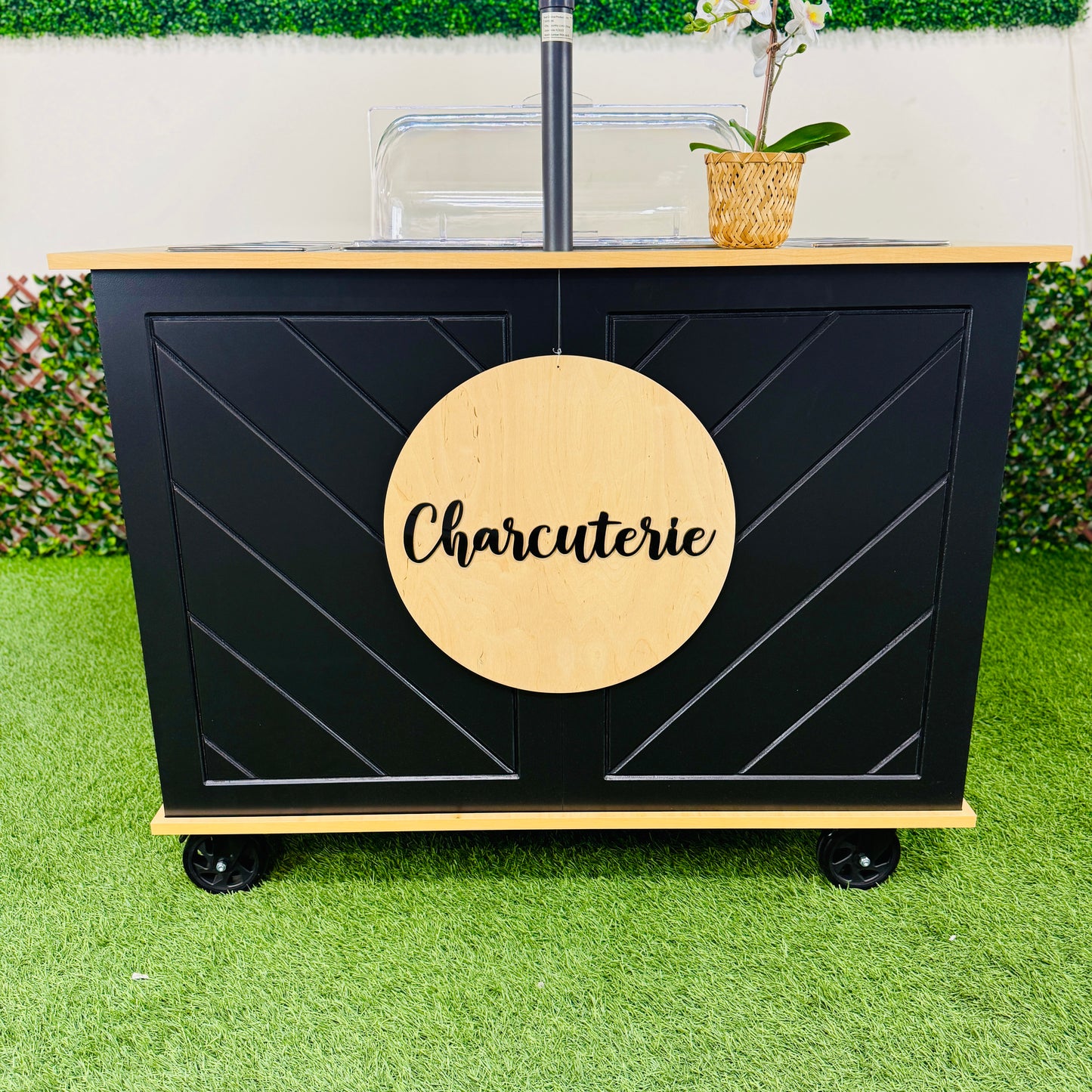 Charcuterie Cart 4ft Herringbone Style -THE CLASSY- Portable Snack Bar Catering Cart Black Color