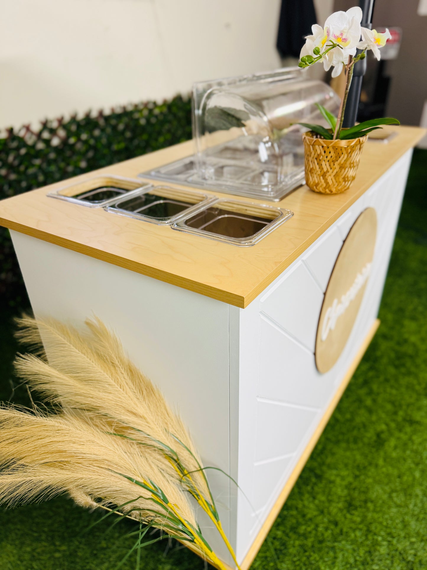 Charcuterie Cart 4ft Herringbone Style -THE CLASSY- Portable Snack Bar Catering Cart White Color