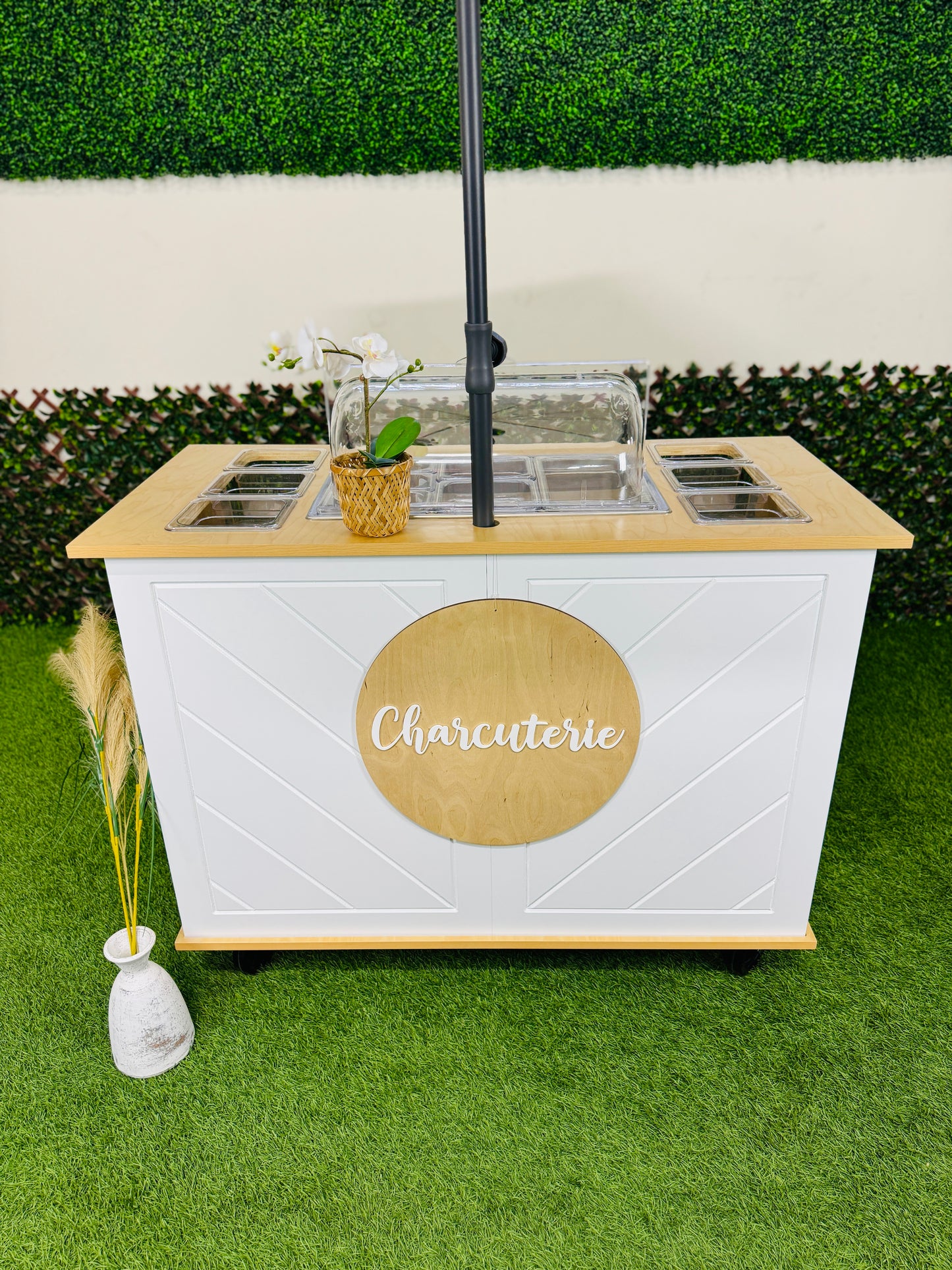 Charcuterie Cart 4ft Herringbone Style -THE CLASSY- Portable Snack Bar Catering Cart White Color