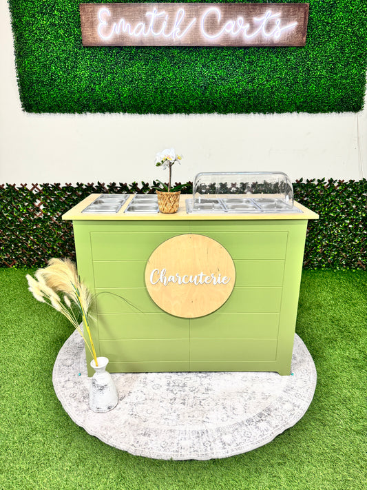 Ematik Foldable 4ft Charcuterie Catering Shiplap Table Collapsible Cart Mobile Snack Bar Wooden Display-Olive Green