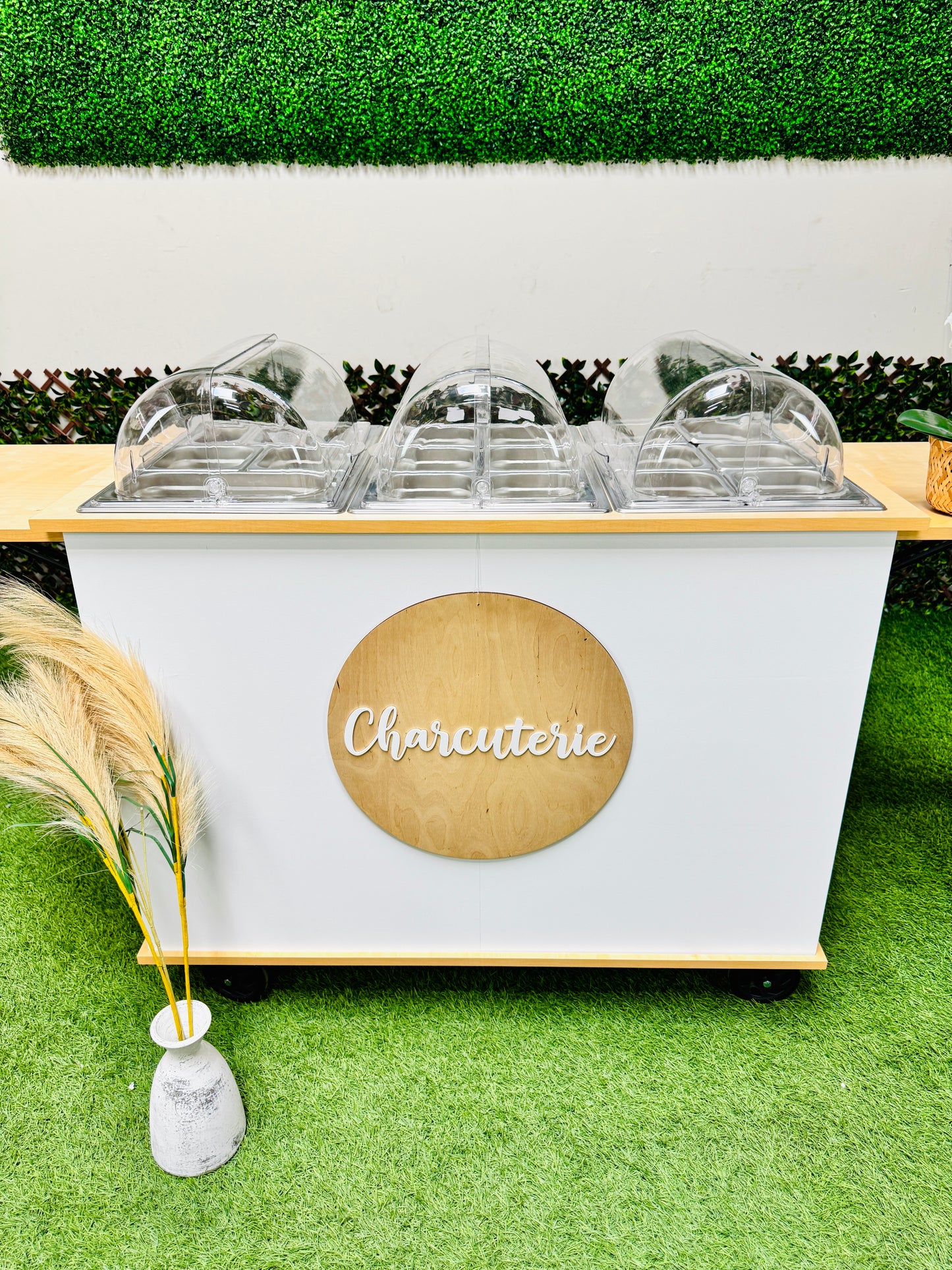 Ematik Charcuterie Cart 4ft -THE CLASSY- Portable Snack Bar Catering Cart White Color with side tables